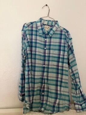 Classic Plaid Button-Up Shirt - Teal & Purple